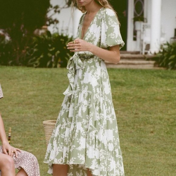 KIVARI Yara Floral Apple Green Tie Front Maxi Dress NWT - Picture 5 of 16